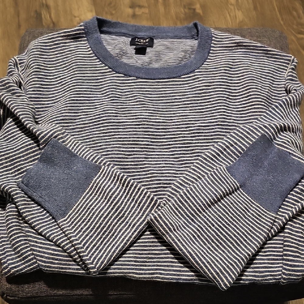 J. Crew Sweater Blue White Striped Crewneck Soft Men Casual Small